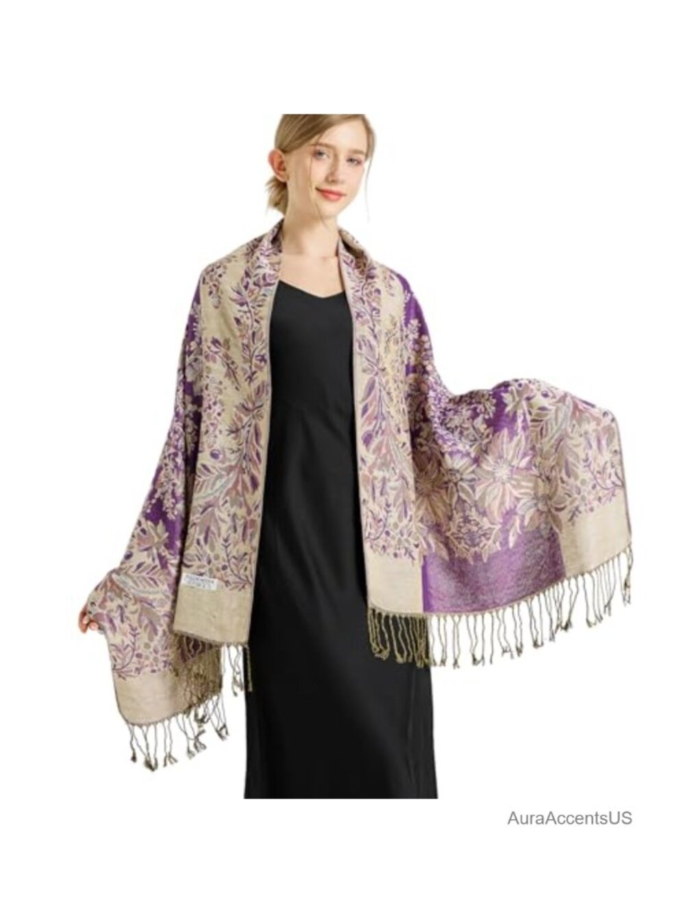 Silky Paisley Pashmina Shawl Wrap - Double-Side Jacquard, Evening Wear, Travel